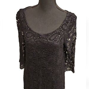 Lovemarks Pull Over Black Lace Mini Dress 100% Polyester Scoop Neck Size M